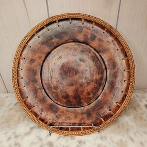 Pier 1 Imports 14" Brown Tortoise Rattan Wrapped Edge Charger Plate Decoration